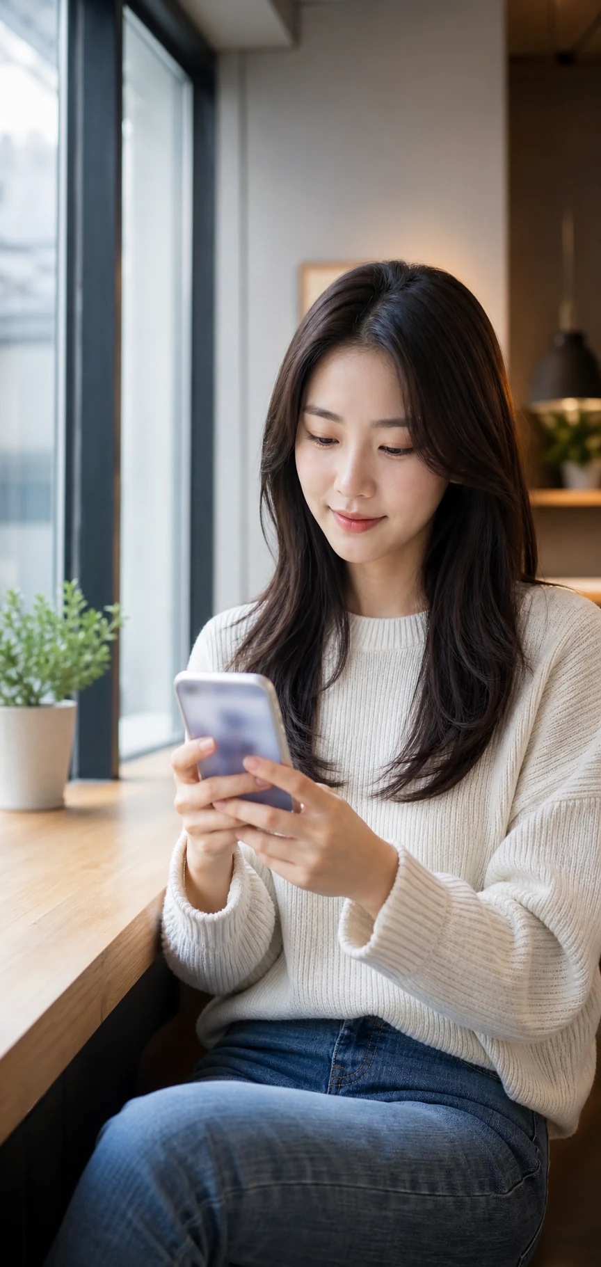 사랑니 발치 시기를 스마트폰으로 검색하는 모습